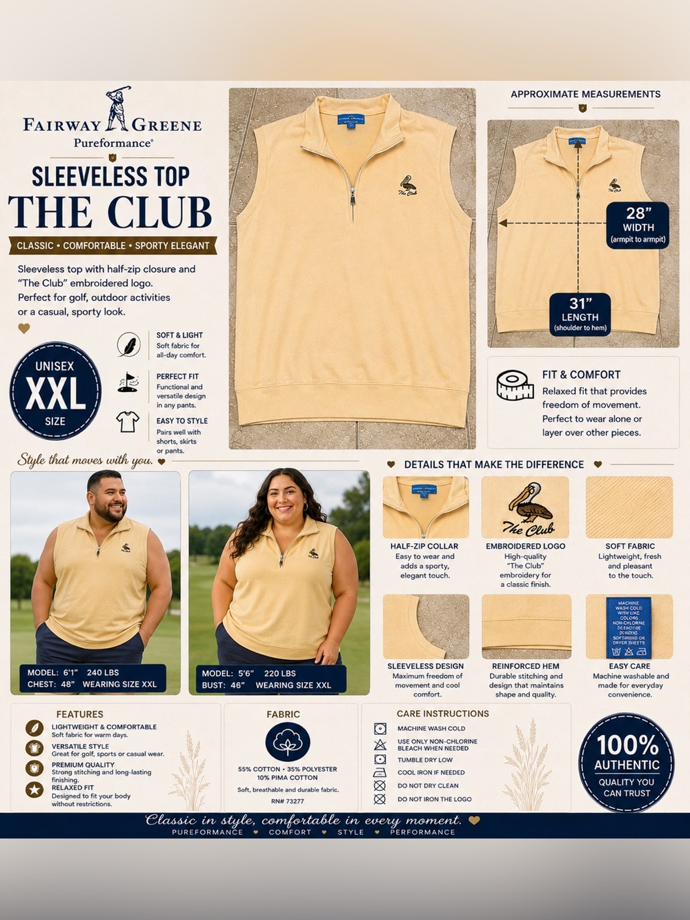 Fairway & Greene Pureformance The Club XXL Sleeveless Quarter Zip Vest Unisex